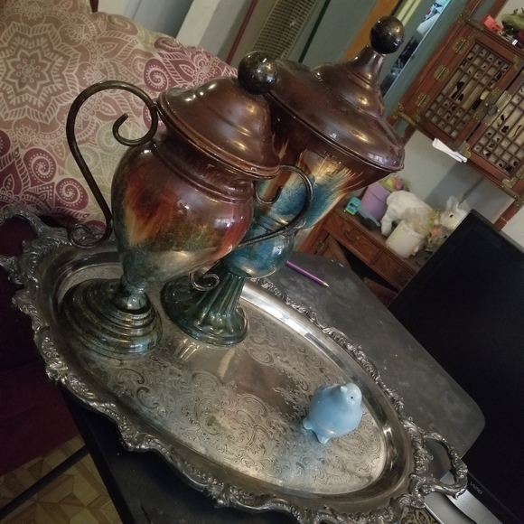 Silver platter stamped Poole 500 in the back 1950's antiques